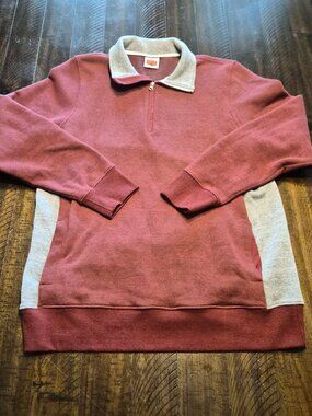 Homage Mens 1/4 Zip Sweater Pullover Red Gray Size XL Fleece Lined Pockets G642